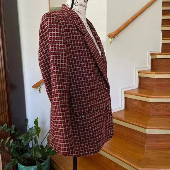 VTG Alfred Dunner Gingham Blazer Jacket Red Petite10 Wool Preppy Career Academia - Picture 3 of 14